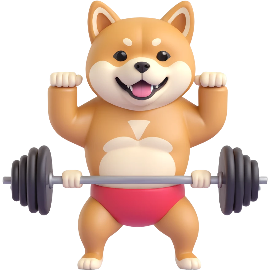 shiba inu at gym doing barebells emoji