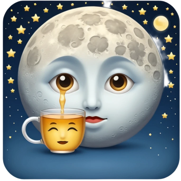 moon with under-eye circles drinking night tea emoji