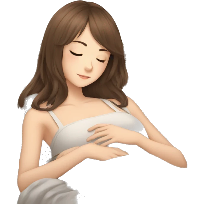 anime girl with long brown hair cut in a shag hairtyle sleeping  emoji