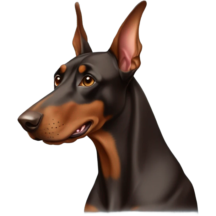 Brown Doberman without cropped ears looking forward and happy  emoji