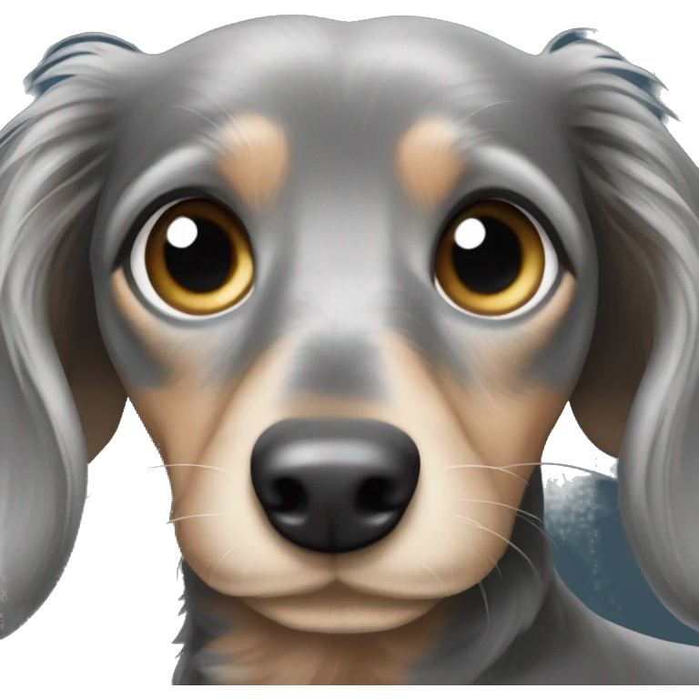 Gray long haired dachshund with blue eyes emoji