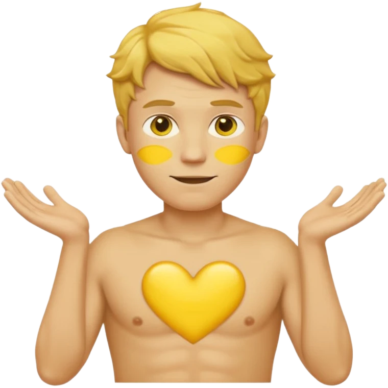 A (yellow-skinned man). (Bright-yellow skin). Yellow face. Yellow emoji. He has short wavy (light-brown hair) and wearing a black t-shirt, and a visible bulge on the groin area molding his testicles. emoji
