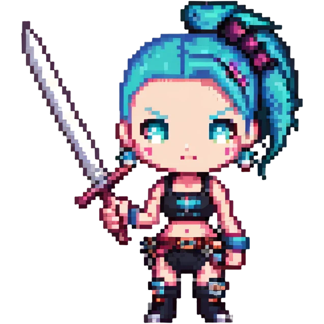 Jinx character from League of Legends with punk style and weapons emoji