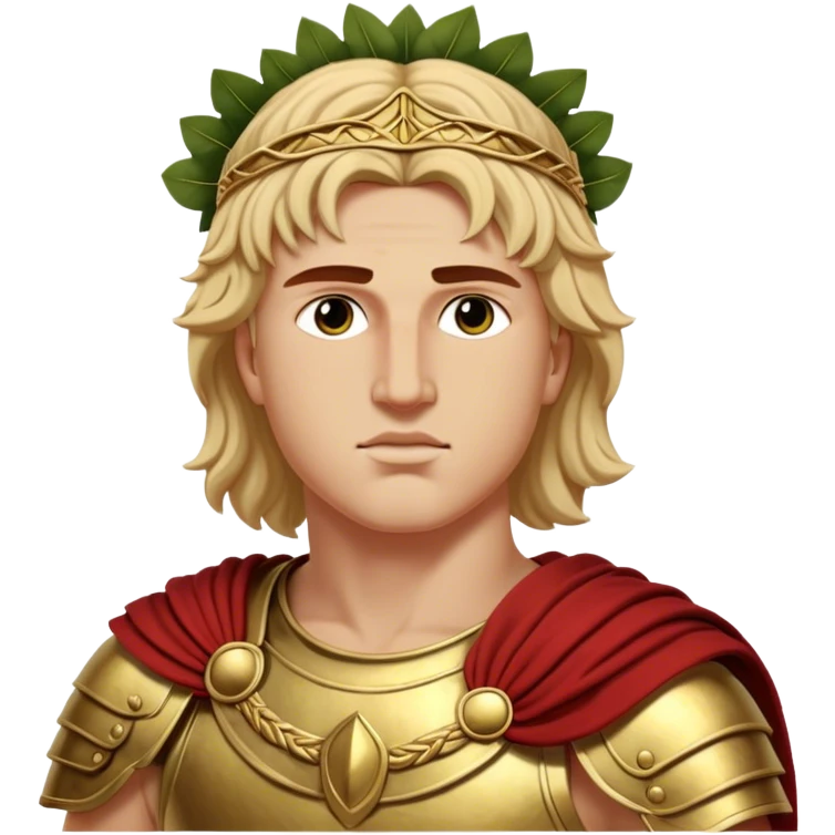 Cinematic Realistic portrait of Alexander the Great, depicted with photorealistic detail as a commanding historical conqueror, featuring sharp, lifelike facial features, meticulously rendered ancient Macedonian armor, and a laurel wreath, illuminated by natural, dramatic lighting that highlights his youthful determination and legendary presence. emoji