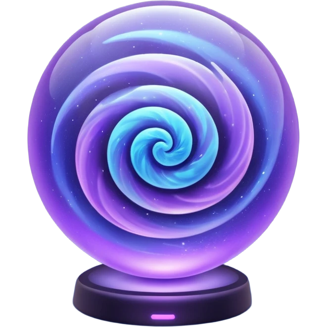a glass sphere filled with swirling purple and blue dust, glowing, 3d emoji