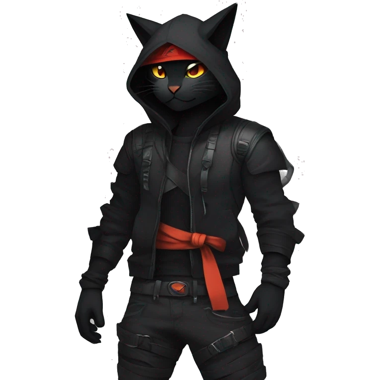 Edgy Shy Anthro Ninja boyish cool pretty dark black Litten-Pokémon-cat-fursona-animal techwear emoji