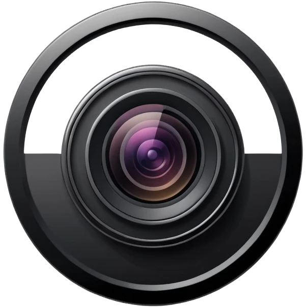 Minimalistic flat vector icon, iOS style, thin black contour on white background. Smartphone with a camera lens symbol. No text, no shadows.
 emoji