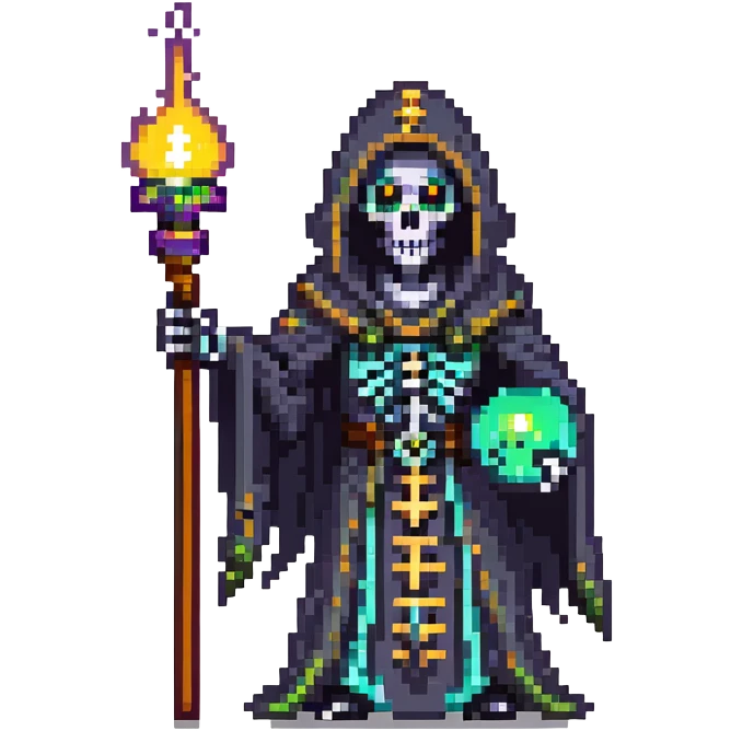 dark skeleton lich mage casting forbidden magic with glowing eyes emoji