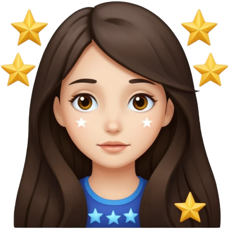 brunette long hair girl with stars instead of eyes on face where eyes should be with no eyes emoji