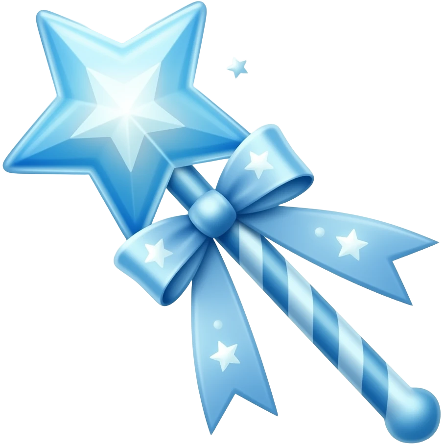 Light blue starry light blue ribboned magic wand glowing emoji