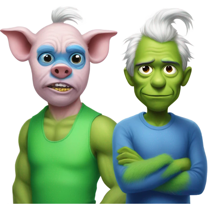 Pig man and blue grinch  emoji