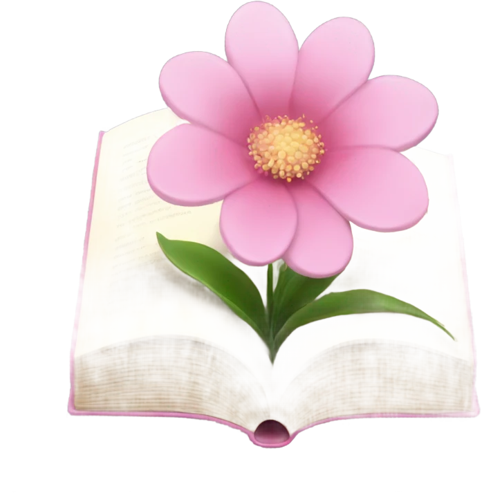 Realistic Open book with light pink flower inside emoji