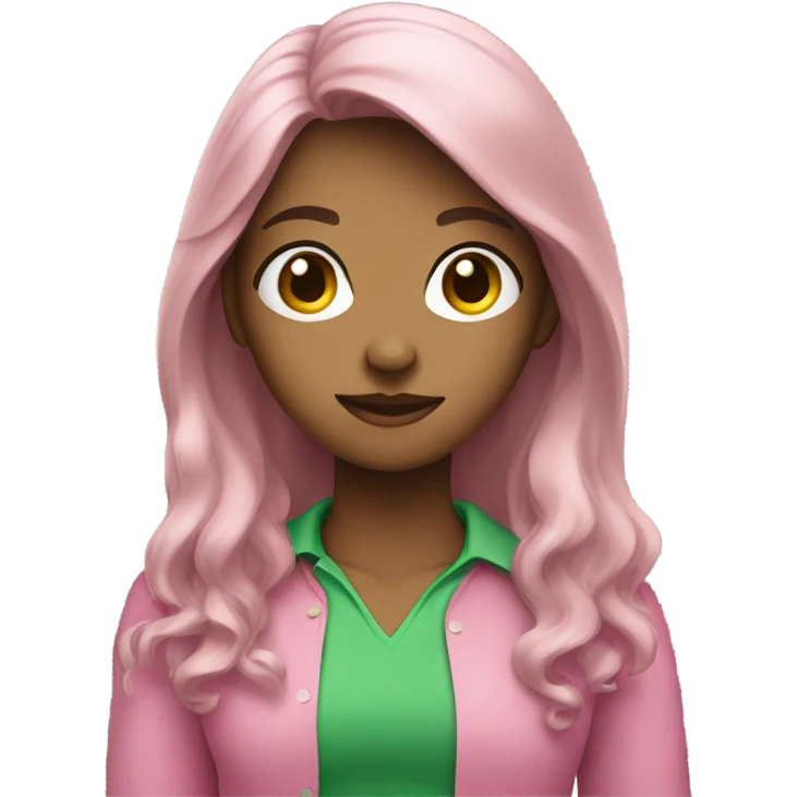 Female young lady with long hair in pink and green shirt emoji