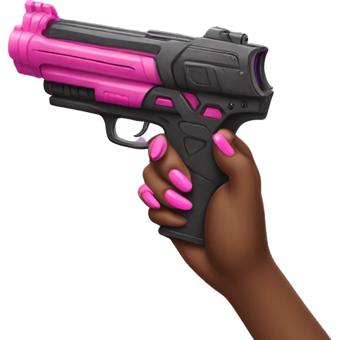 brown hand with pink nails holding large scary dark nerf gun emoji