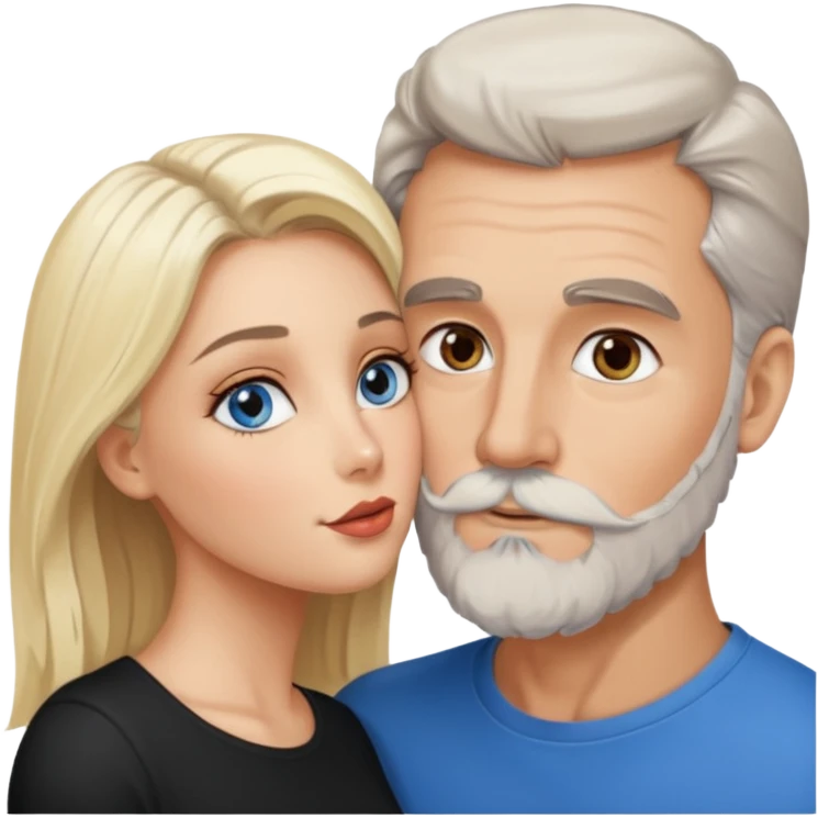 Man with hazel eyes and gray beard kissing sexy  blonde blue-eyed  woman emoji
