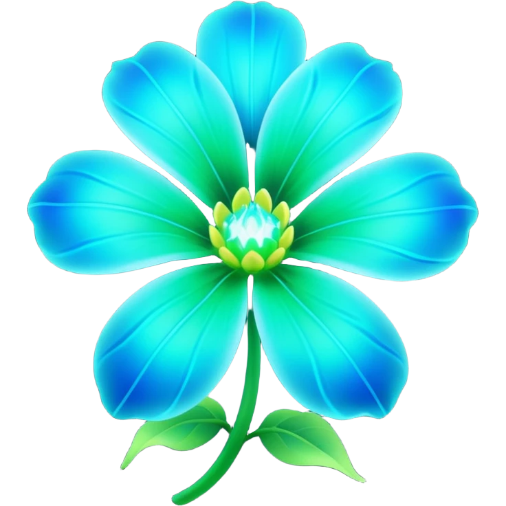 3D render of Avatar-style Flower, bioluminescent deep sea style, glowing neon blue and green lights, dark background to contrast the glow, translucent organic textures. emoji