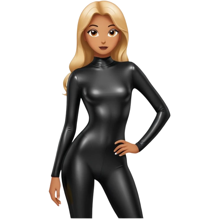 full-length girl wearing a shiny tight latex bodysuit, fashionable pose emoji