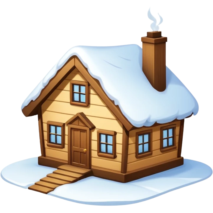 small house viewed directly from the front, with lots of snow emoji