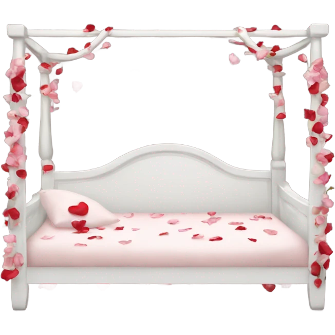 white Valentine’s Day bed with rose petals emoji