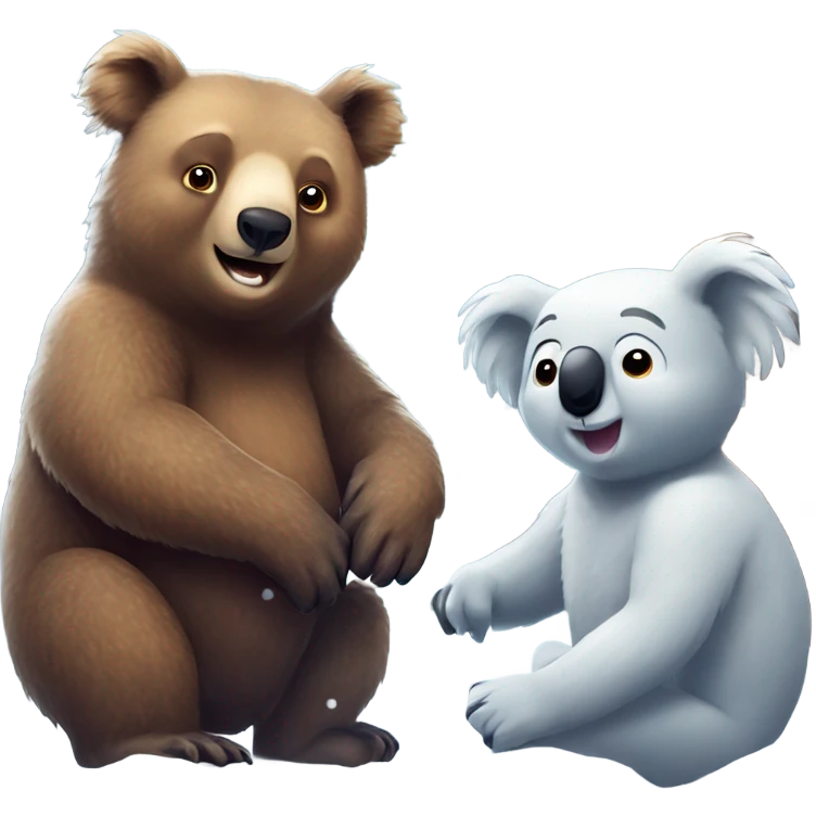 Brown bear and koala plays in snow emoji