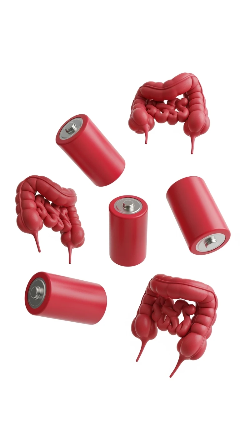 6 BATTERI INTESTINALI ROSSI/BORDEAUX FLUTTUANO IN ARIA, IPERREALISTICO 4K, ISOLATI SU SFONDO BIANCO emoji
