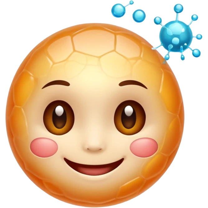 Cute, smiling, glowing stem cell with small protrusions. White background. emoji