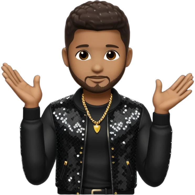 Usher with dark brown hair, black sequin tour outfit  emoji