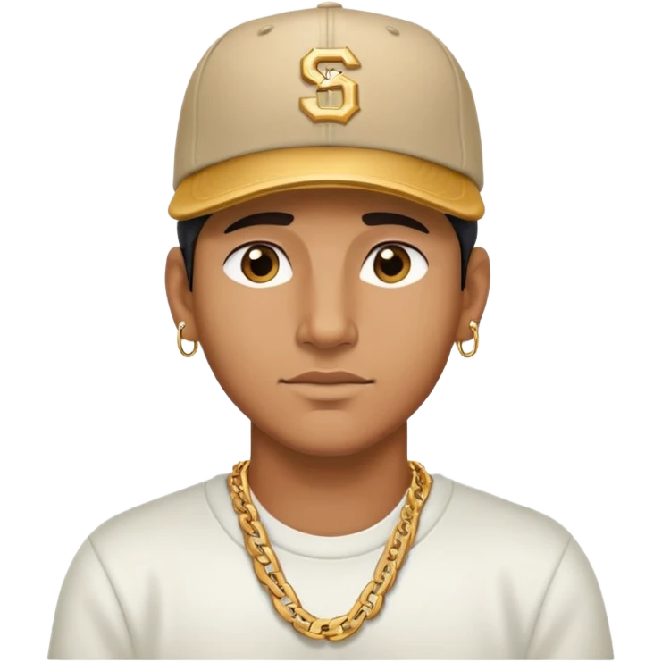 man with a baseball cap and large gold chain, no earrings emoji
