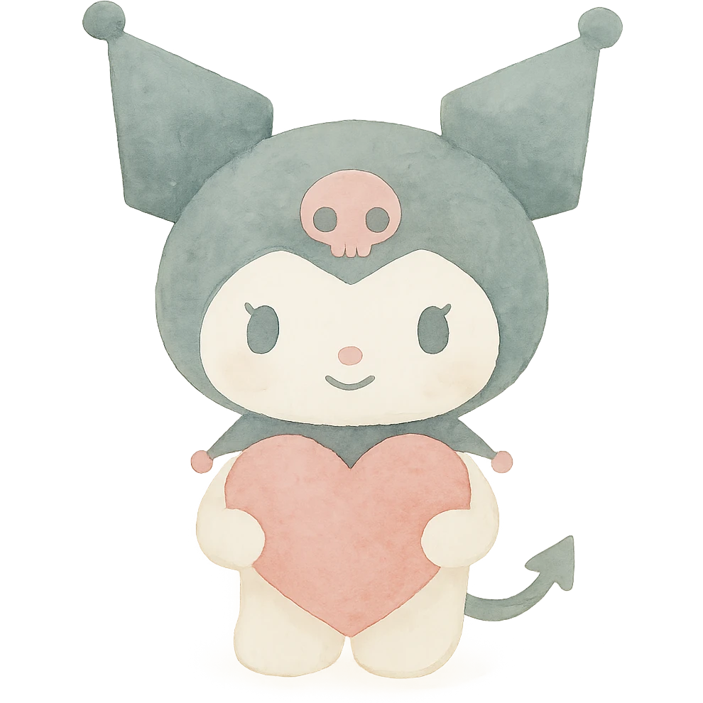 Kuromi holding a heart emoji