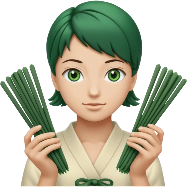 Noir et blanc avec des yeux verts et des pâtes en mikado emoji