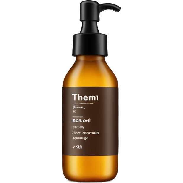 bottle of body oil with label emoji