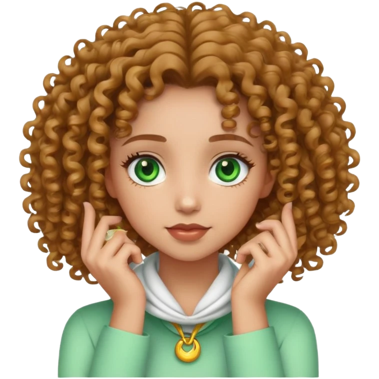 make me an emoji of a light skin curly headed green eye girl with her hands around her neck emoji