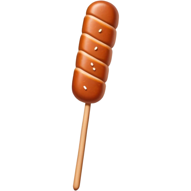 Harbin Russian style sausage on stick, simplified emoji style with bold outlines and bright colors, cartoon style northeastern Chinese street food emoji
