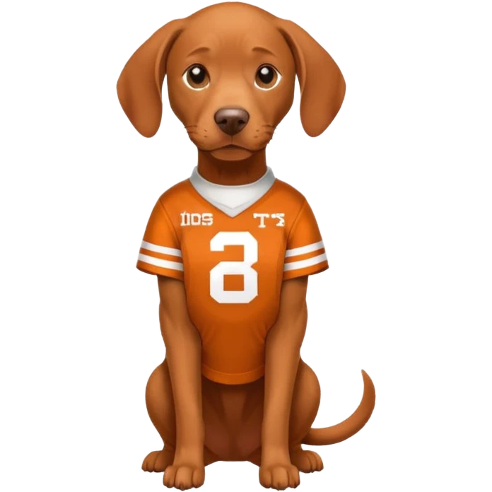 Viszla dog wearing a university of Texas football jersey  emoji
