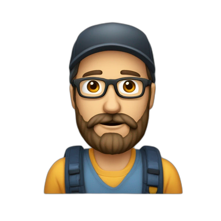 Hombre de 40 años con barba, gafas, gorra y piel morena emoji