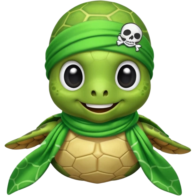 cute sea turtle wearing a lime pirate skull scarf emoji