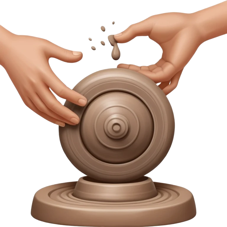 two hands kneading a ball of clay hovering above a silver pottery wheel without touching the wheel emoji