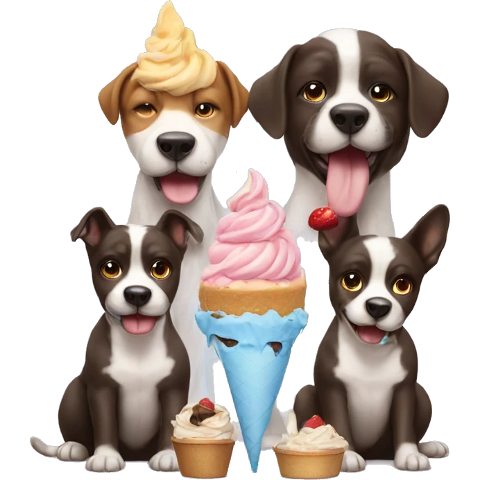 3 dogs with ice cream  and cake  emoji
