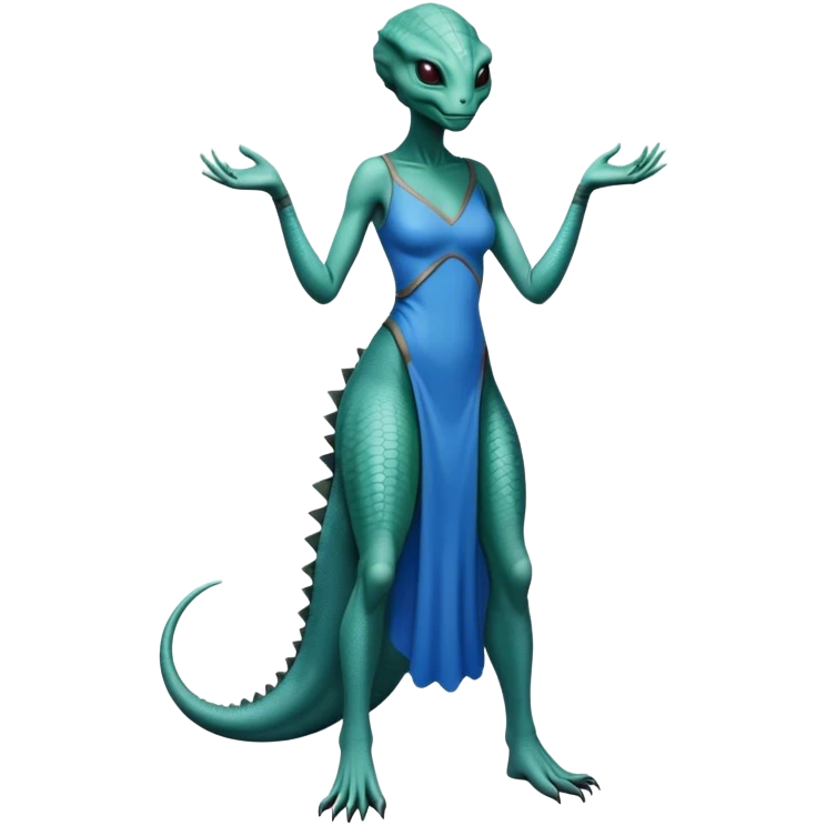 a reptilian alien woman full body, in blue dress emoji