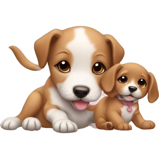 puppy with a baby and also with a mouse emoji
