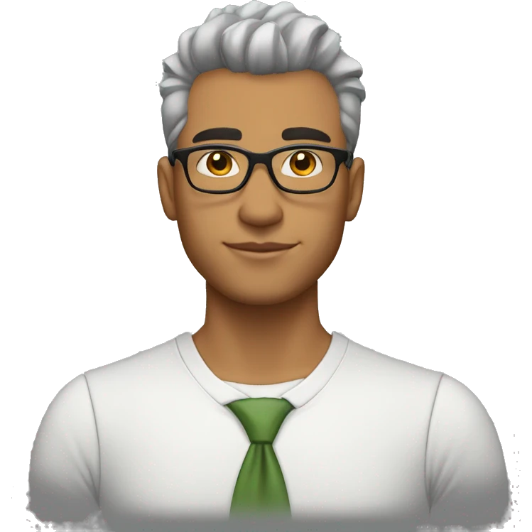 Create an emoji of a fit, 25-year-old Mexican man with medium brown skin, platinum faded mohawk, nose piercing, formal attire, and glasses. emoji