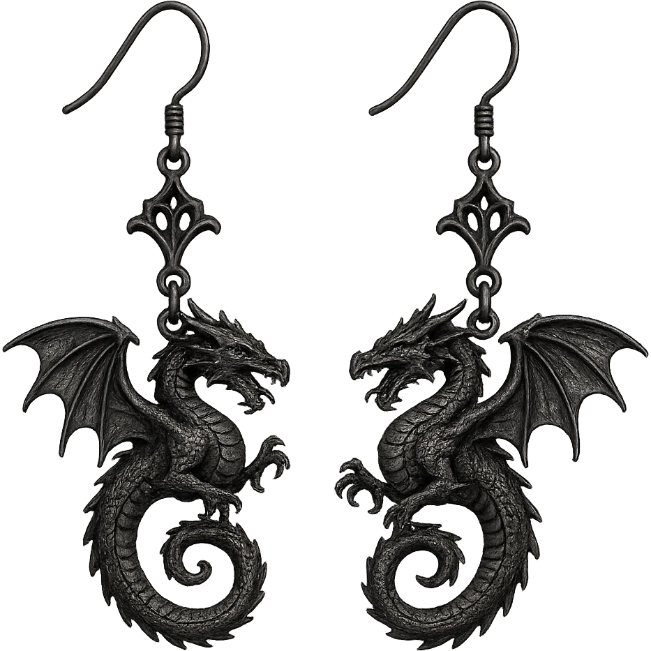 goth earrings, black dragon, fantasy gothic, detailed emoji