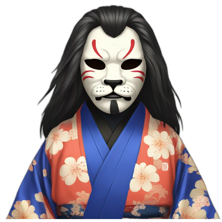 wearing-noh-dog-mask-longhair-massive-guy-japanese-kimono emoji