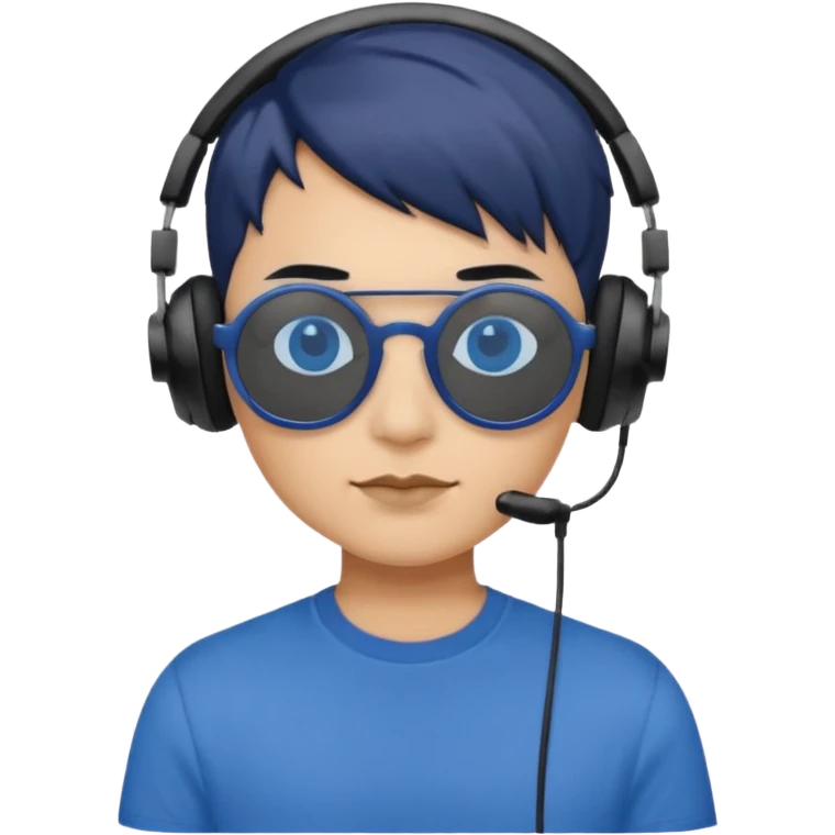 Light Brown Skin Dark Blue Haired Gray Eyes Circle Shaped Shades Black Colored Squareded Ears Headphones Short Haired Black Lips Blue Shirt  emoji