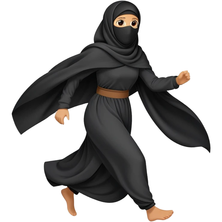 person wearing a niqab and large, flowing clothes, running emoji