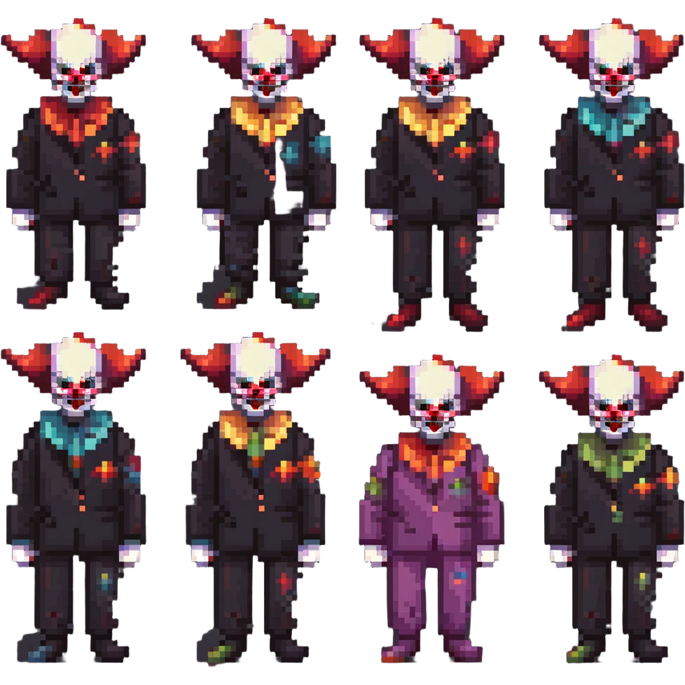 demonic clown wearing a leisure suit, bald with different horn styles emoji