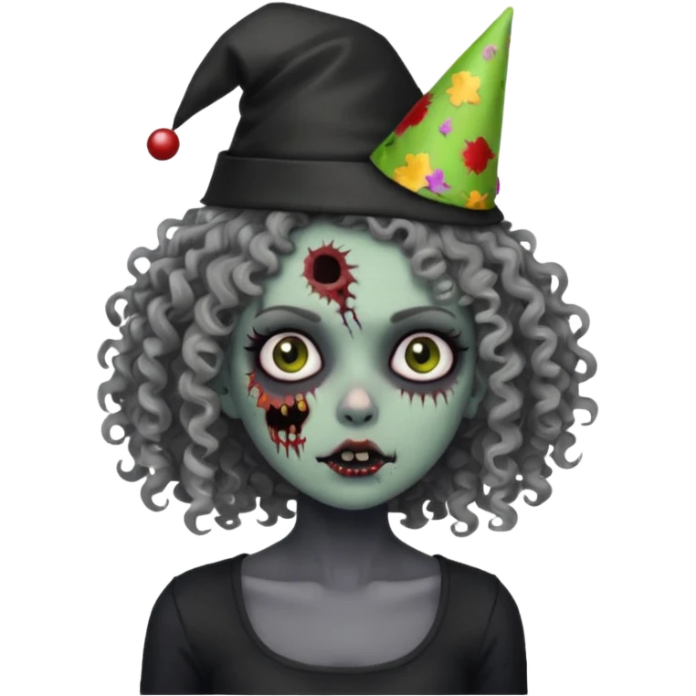 Black side party curly head girl zombie pale skin black crop top  emoji
