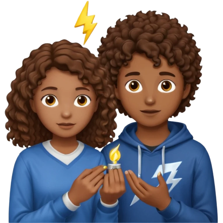 a 15 year old girl with brown curly hair but she has lightnings in it with a brown haired boy who gave her a promise ring emoji
