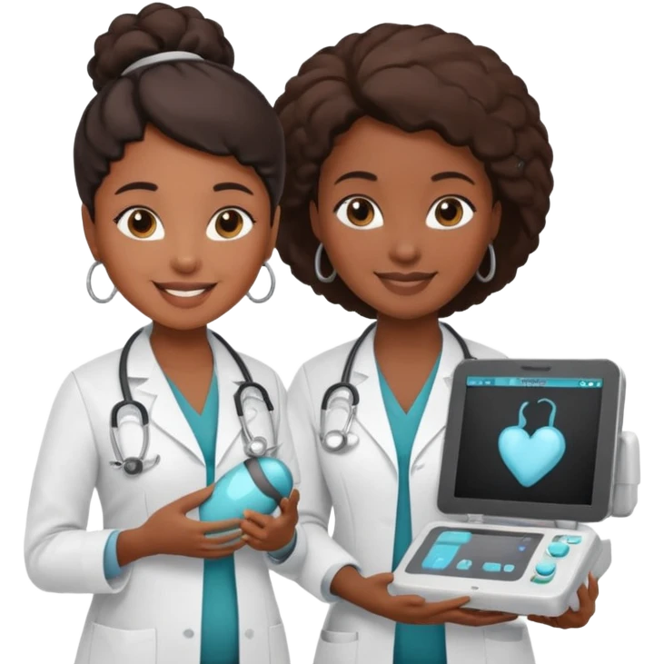 black female doctor and white ultrasound technician performing a fetal ultrasound emoji