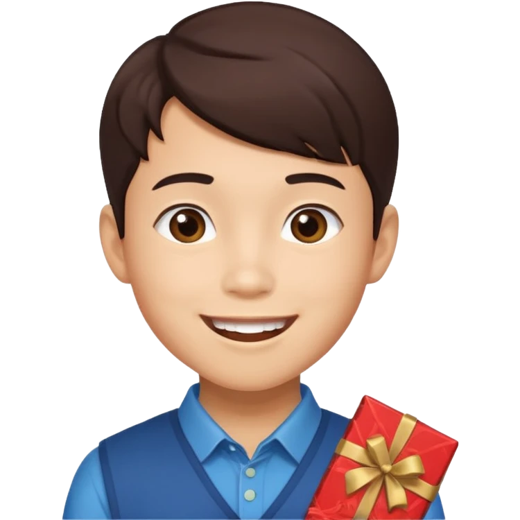 a pretty male bratz asian boy smiling with chocolates emoji